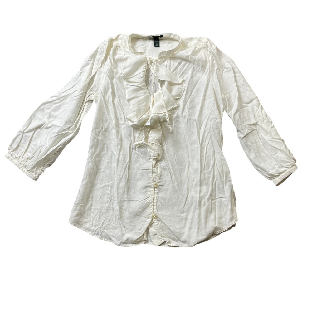 Lauren Ralph Lauren Medium‎ Ivory Ruffle Front Cotton Blend